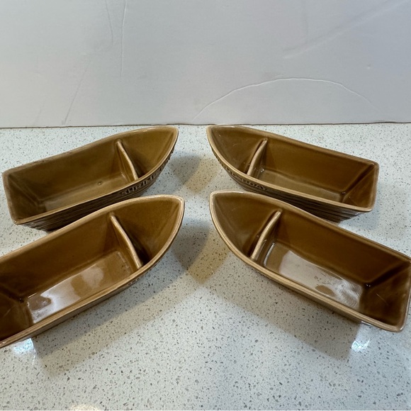 Rare Set of 4 Redwing Pottery Aloa Corp Shrimp Cocktail Servers Boat Dishes - Picture 7 of 8